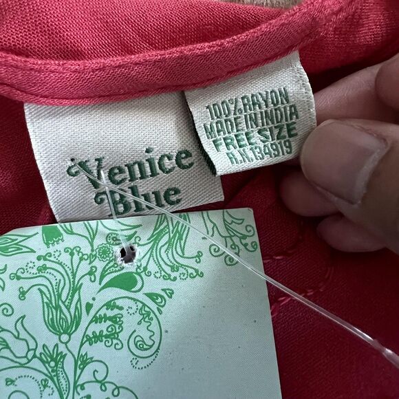 Venice Blue Dress Womens One Size Pink Embroidered Rayon Handkerchief Hem Boho - Picture 10 of 15